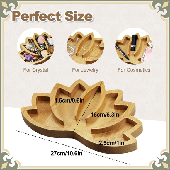 Wooden Crystal Display Holder Lotus Shaped Healing Stones Tray Desktop Organizer - Picture 6 of 6